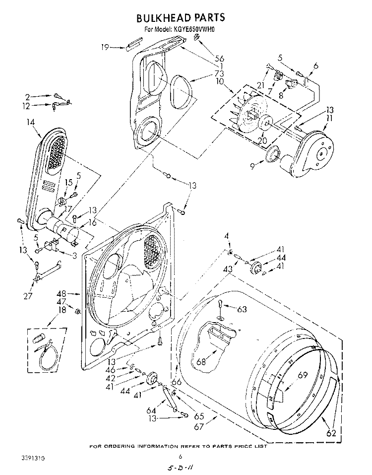 BULKHEAD Diagram and Parts List for KGYE650VPL0  KitchenAid Dryer
