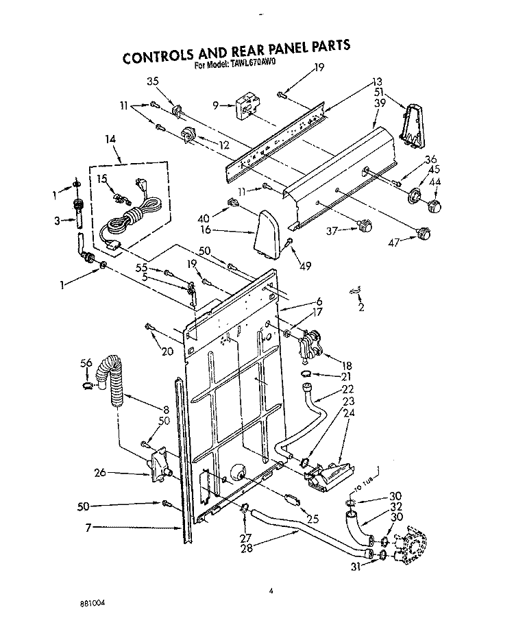 CONTROLS AND REAR PANEL Diagram and Parts List for TAWL670AN0  Whirlpool Washer