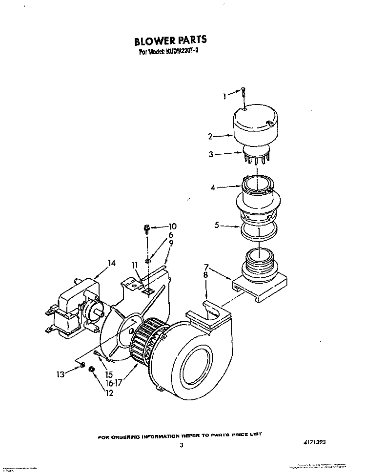 BLOWER Diagram and Parts List for KUDM220T0  KitchenAid Dishwasher