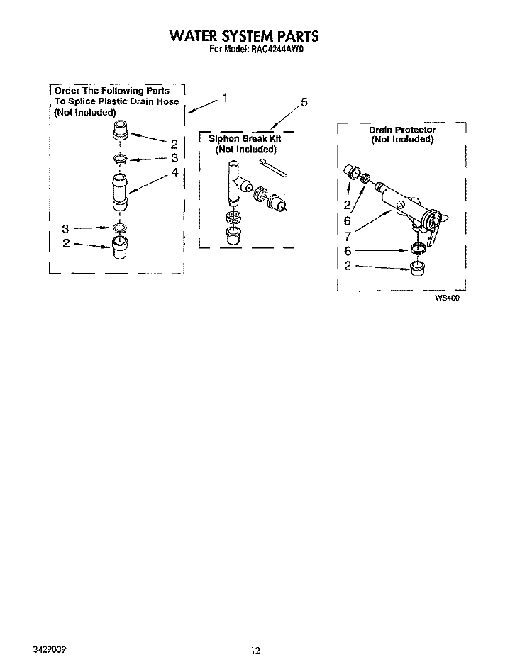 WATER SYSTEM Diagram and Parts List for RAC4244AL0  Whirlpool Washer