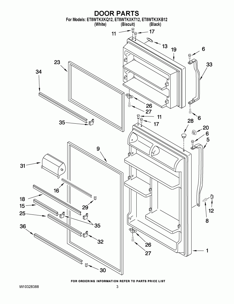 DOOR PARTS Diagram and Parts List for ET8WTKXKB12  Whirlpool Refrigerator
