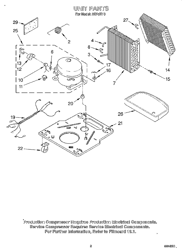 SECTION Diagram and Parts List for AD25TH0  Whirlpool Dehumidifier