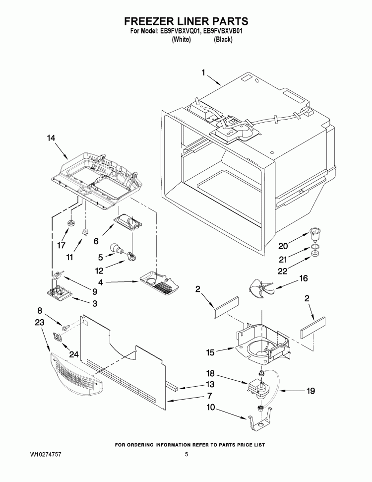 FREEZER LINER PARTS Diagram and Parts List for EB9FVBXVQ01  Whirlpool Refrigerator
