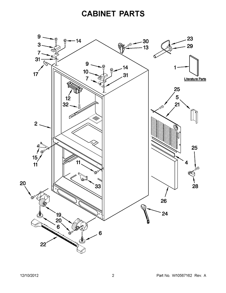 CABINET PARTS Diagram and Parts List for GX5FHDXVB08  Whirlpool Refrigerator