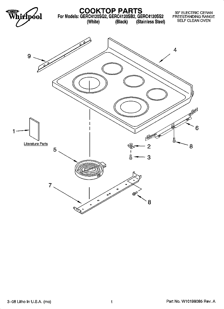 COOKTOP PARTS Diagram and Parts List for GERC4120SB2  Whirlpool Range