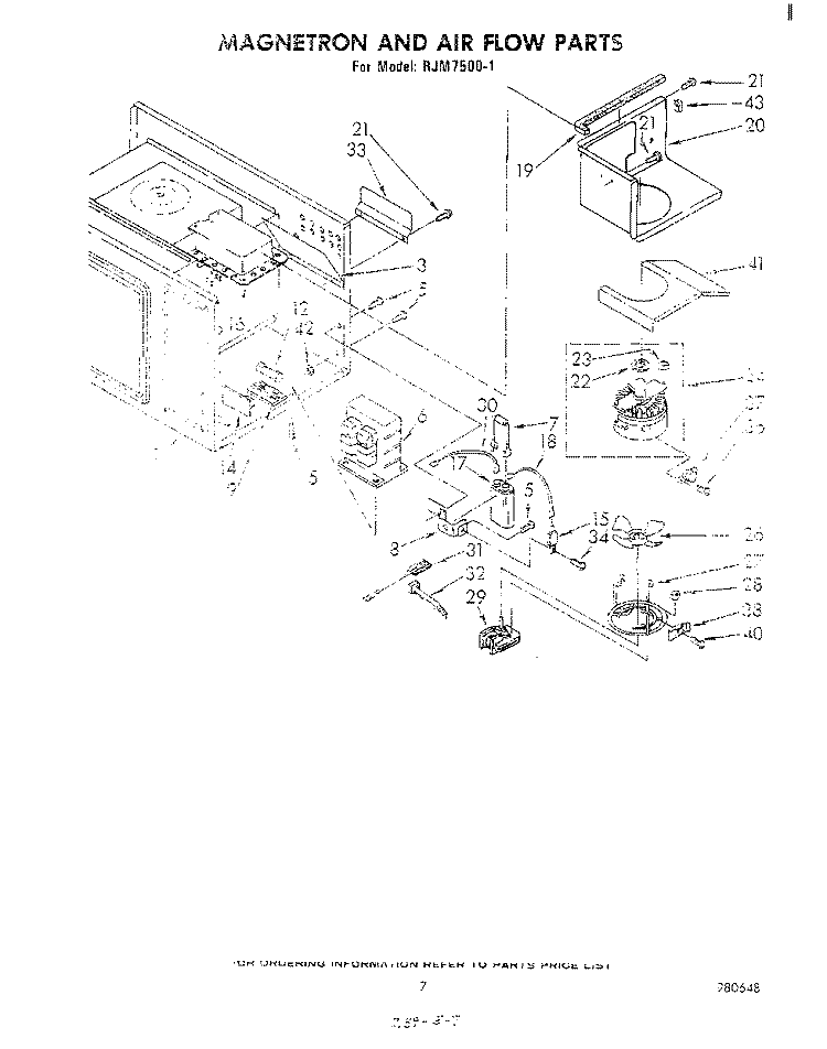 MAGNETRON AND AIR FLOW Diagram and Parts List for RJM75001  Whirlpool Microwave