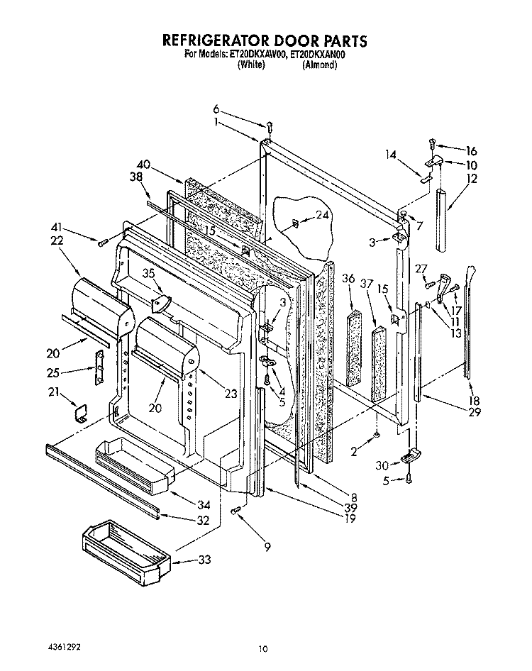 REFRIGERATOR DOOR Diagram and Parts List for ET20DKXAN00  Whirlpool Refrigerator