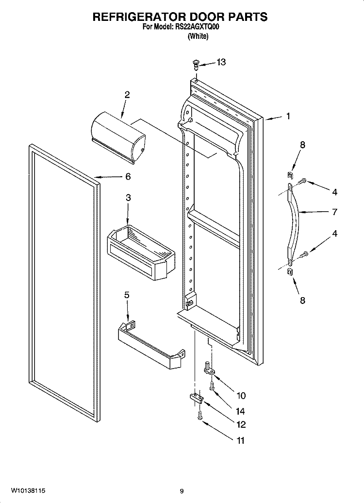 REFRIGERATOR DOOR PARTS Diagram and Parts List for RS22AGXTQ00  Roper Refrigerator