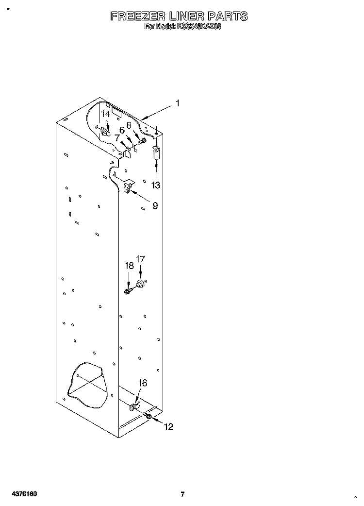 FREEZER LINER Diagram and Parts List for KSSS48DAX03  KitchenAid Refrigerator