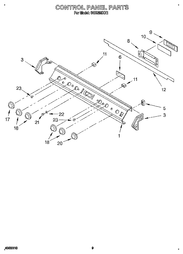 CONTROL PANEL Diagram and Parts List for SGS395XX1  Roper Range