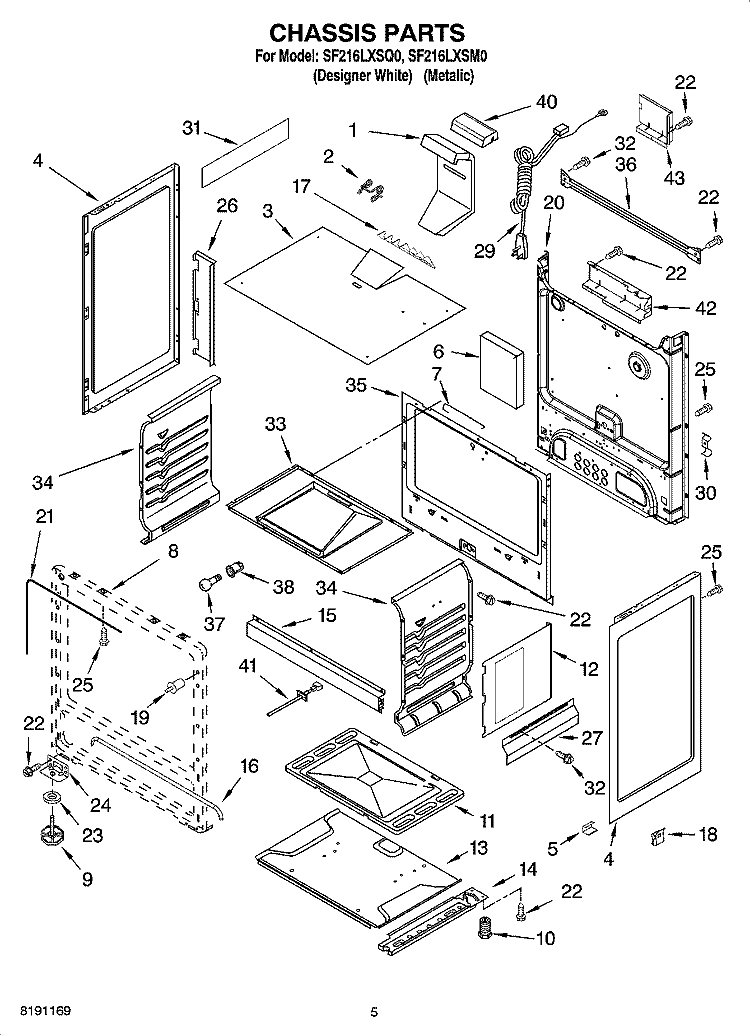 CHASSIS PARTS Diagram and Parts List for SF216LXSM0  Whirlpool Range
