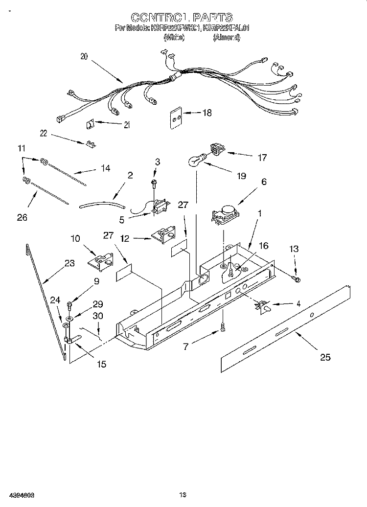 CONTROL, LIT/OPTIONAL Diagram and Parts List for KSRP22KFAL01  KitchenAid Refrigerator