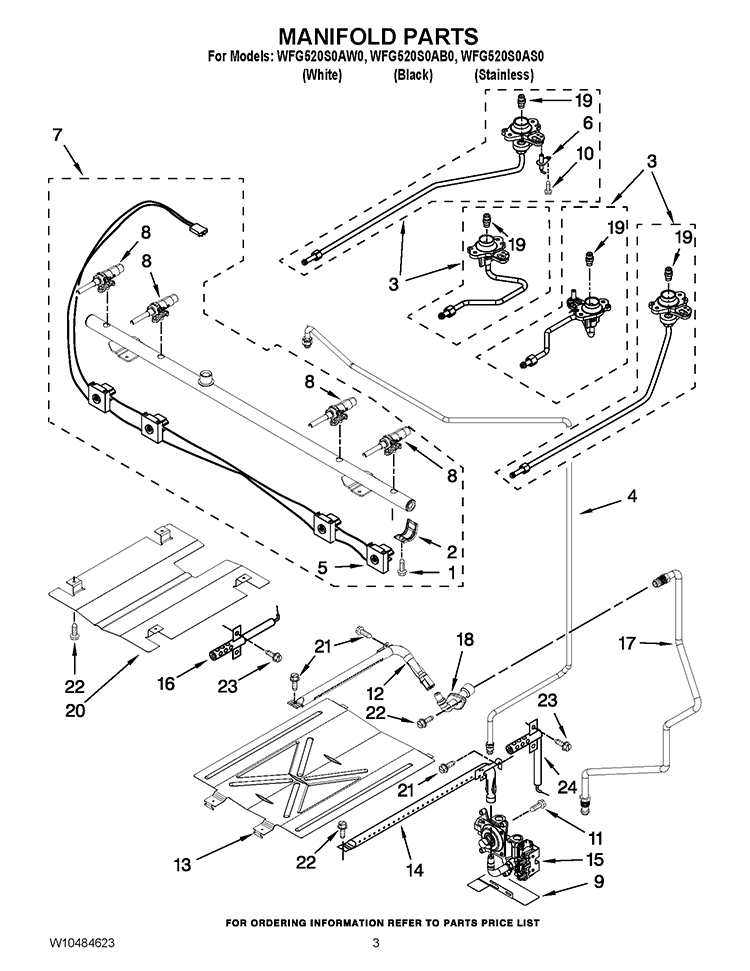 MANIFOLD PARTS Diagram and Parts List for WFG520S0AS0  Whirlpool Range