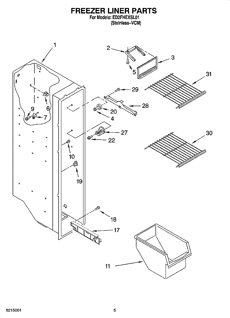 FREEZER LINER PARTS Diagram and Parts List for ED2FHEXSL01  Whirlpool Refrigerator