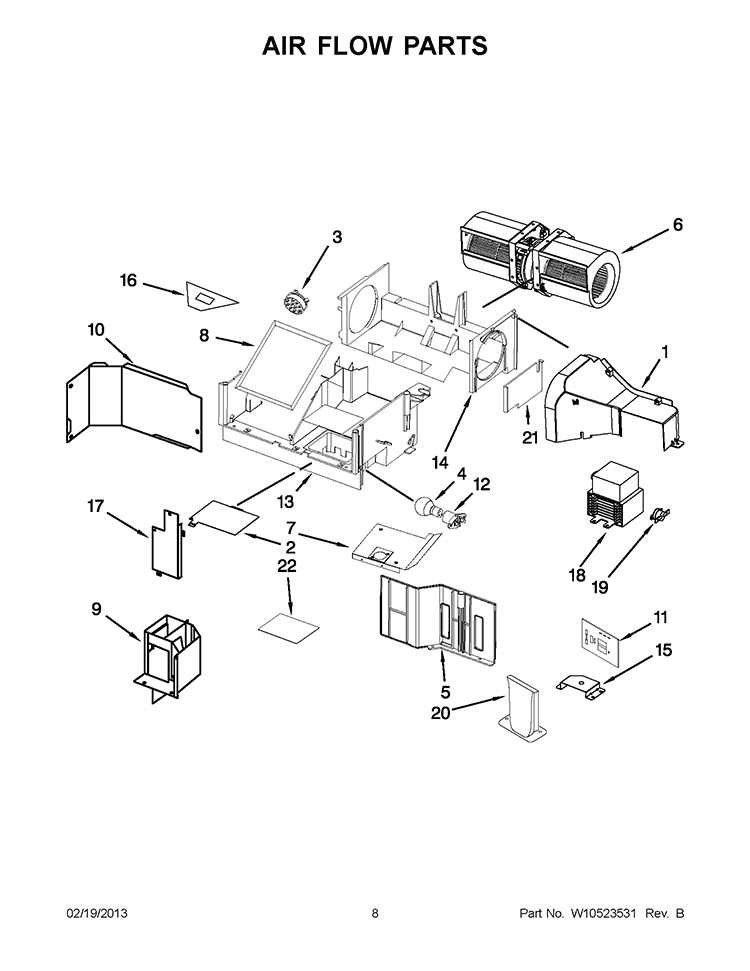 AIR FLOW PARTS Diagram and Parts List for KHMS2040WBL2  KitchenAid Microwave