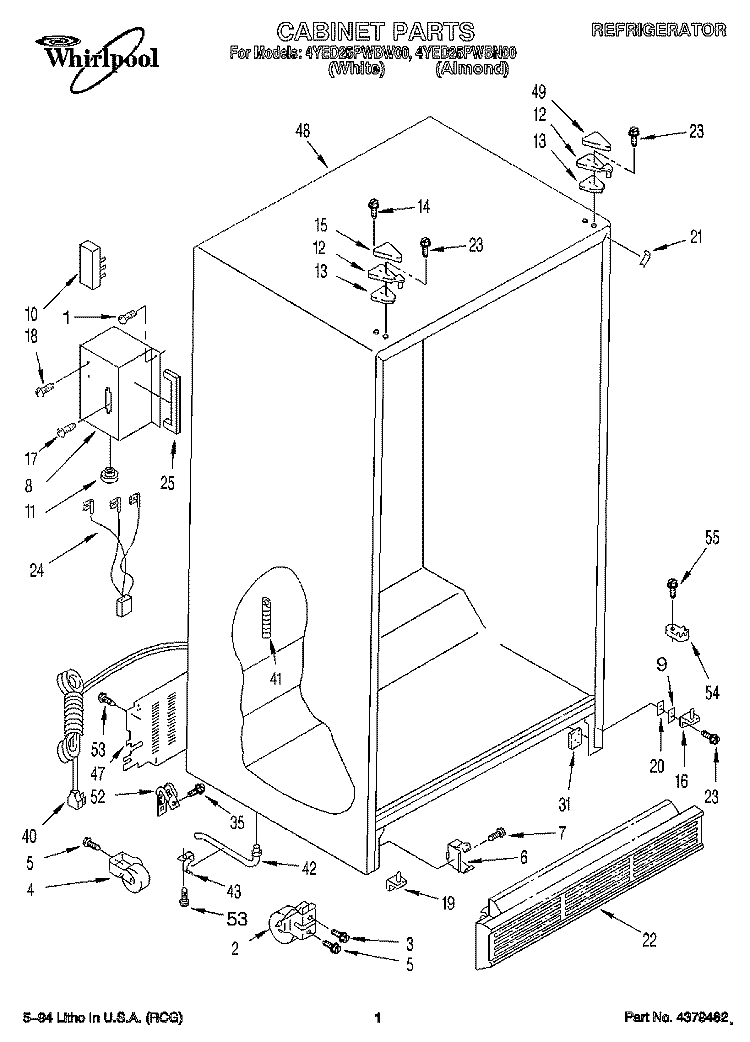 CABINET Diagram and Parts List for 4YED25PWBW00  Whirlpool Refrigerator