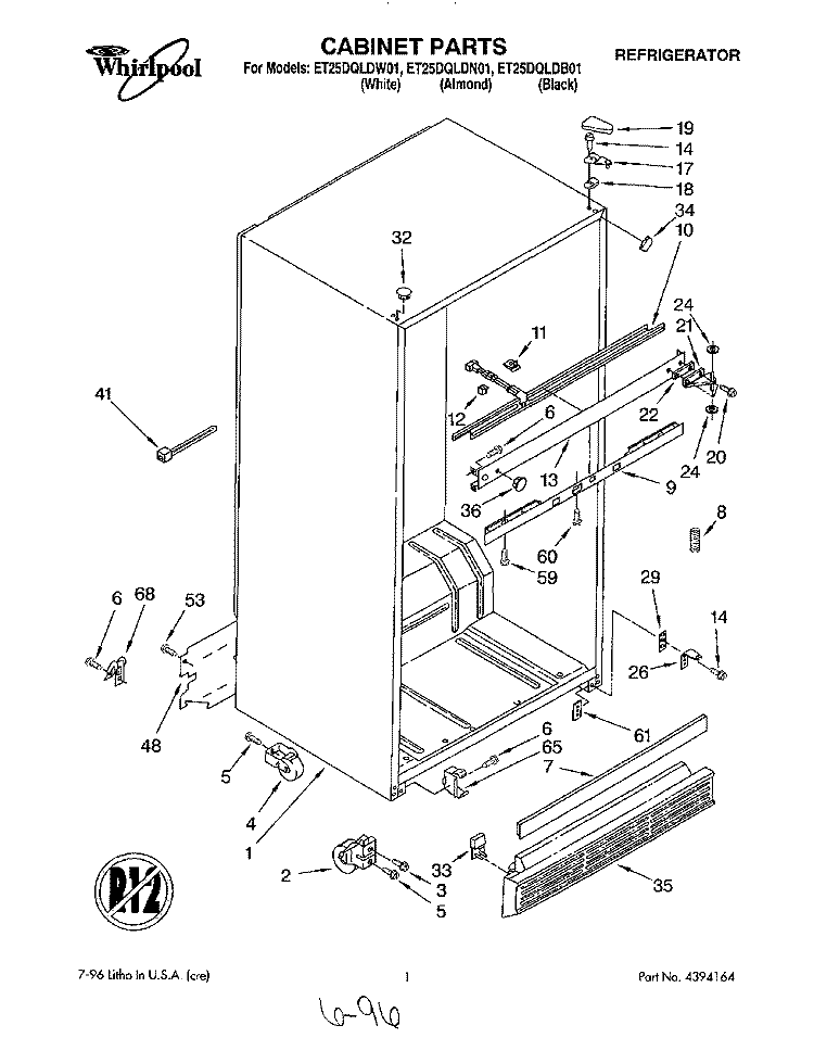 CABINET Diagram and Parts List for ET25DQLDN01  Whirlpool Refrigerator