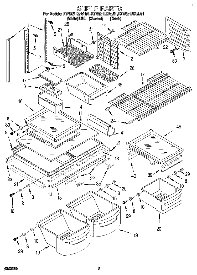 SHELF Diagram and Parts List for KTRS21KDAL01  KitchenAid Refrigerator