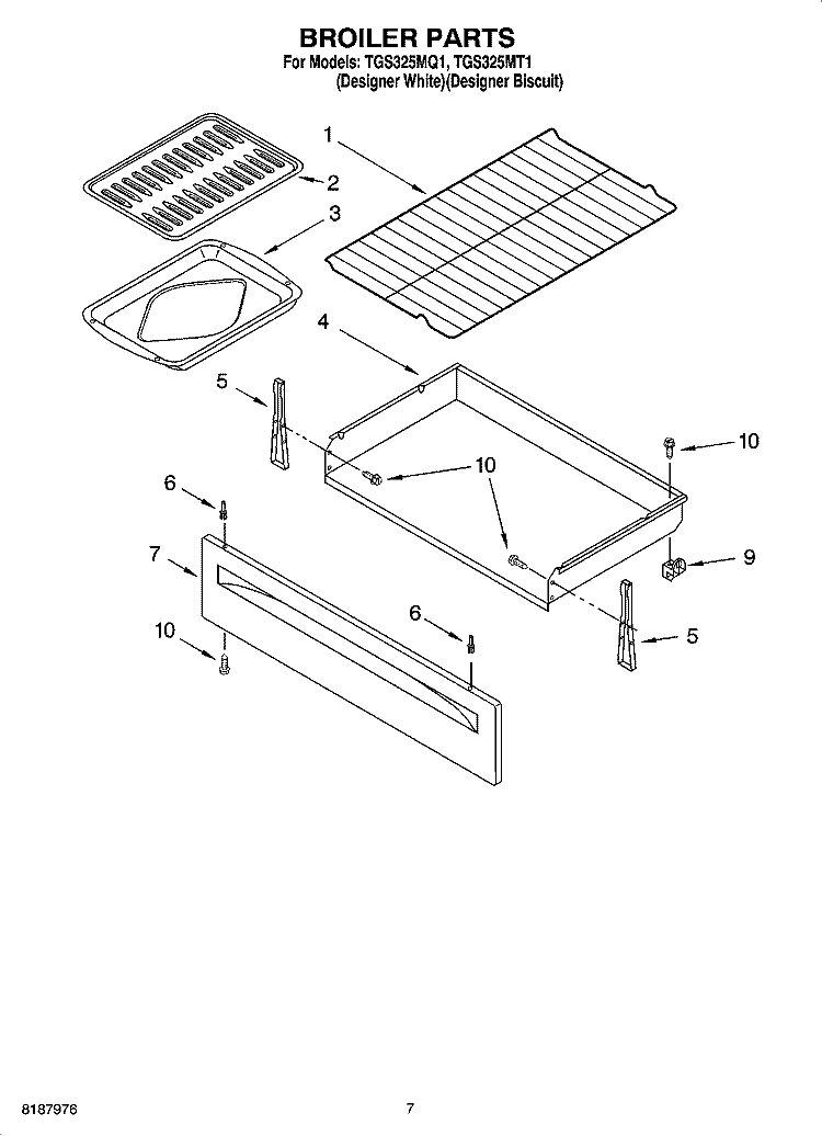 BROILER PARTS Diagram and Parts List for TGS325MQ1  Estate Range