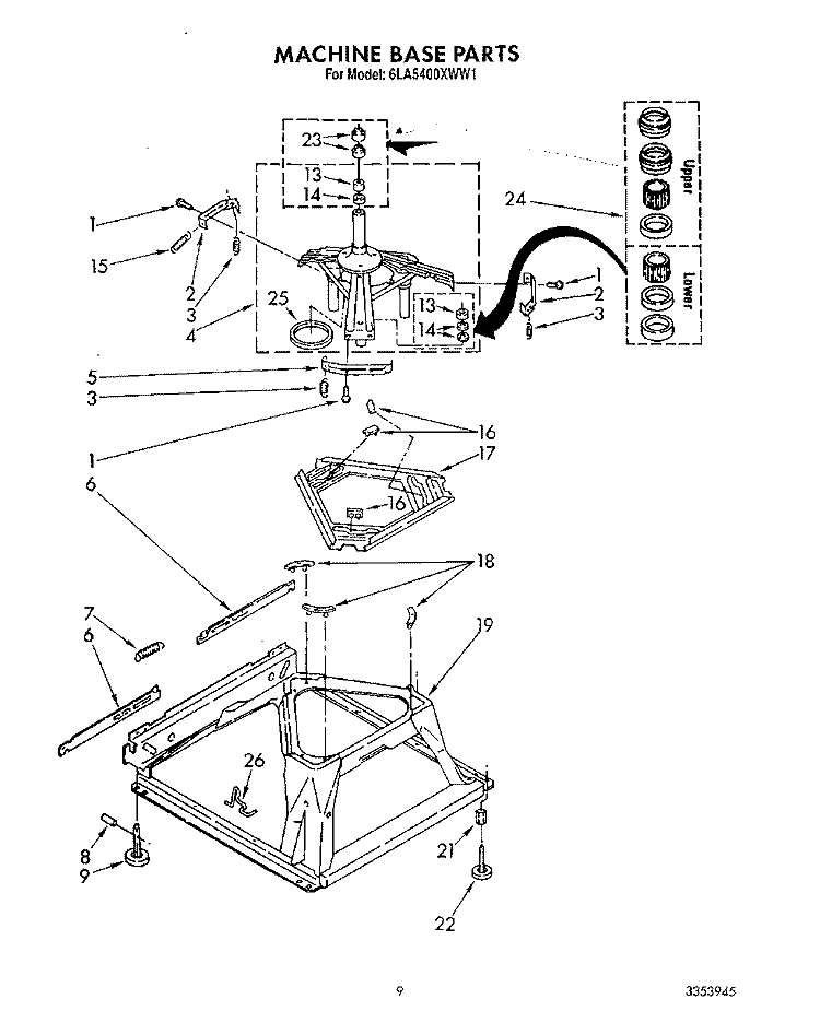 MACHINE BASE Diagram and Parts List for 6LA5400XWW1  Whirlpool Washer