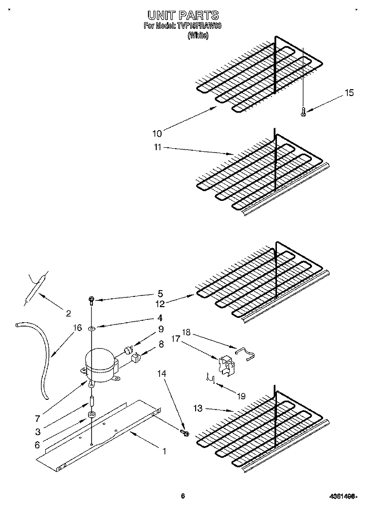 UNIT Diagram and Parts List for TVF15FRAW00  Whirlpool Freezer