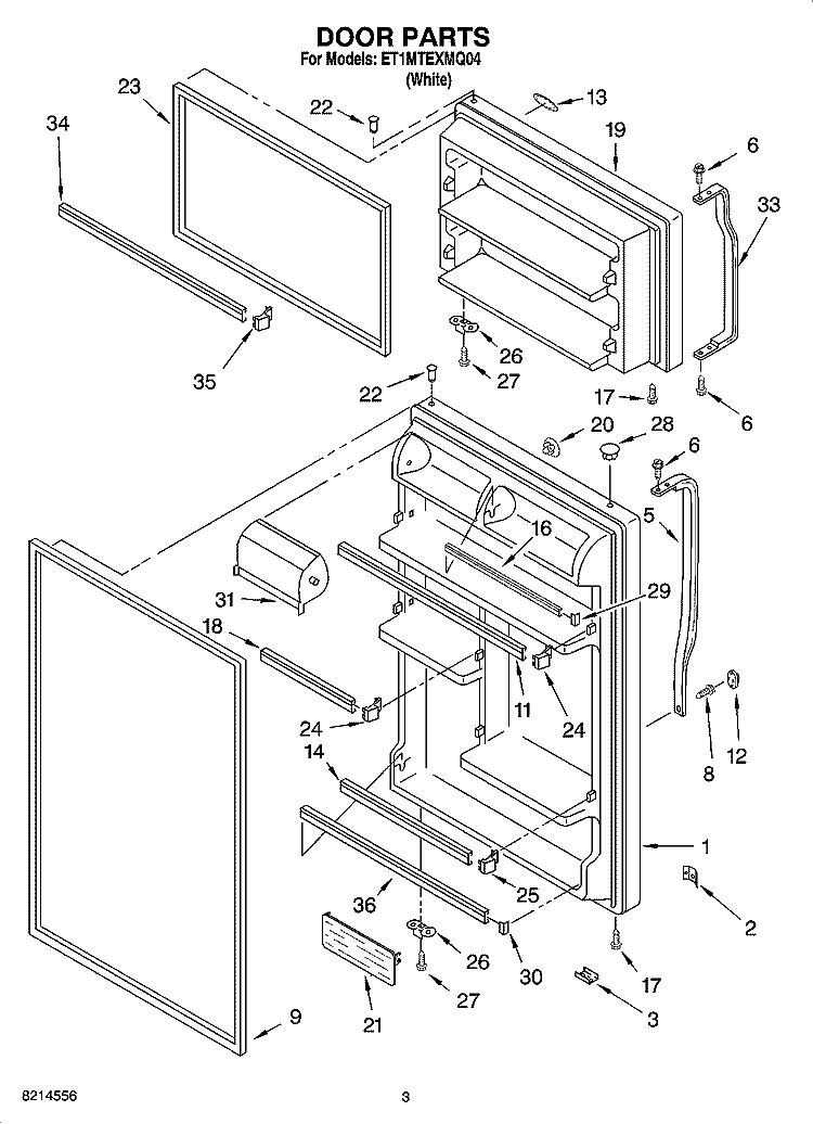 DOOR PARTS Diagram and Parts List for ET1MTEXMQ04  Whirlpool Refrigerator