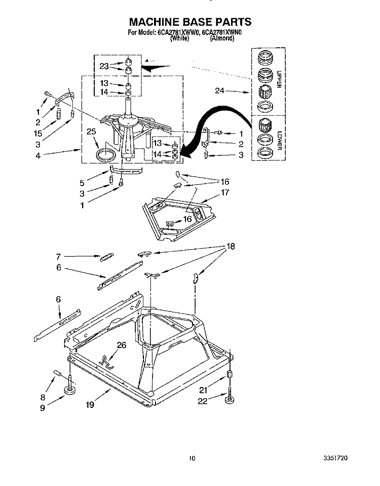 MACHINE BASE Diagram and Parts List for 6CA2781XWW0  Whirlpool Washer