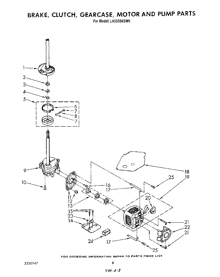 BRAKE, CLUTCH, GEARCASE, MOTOR AND PUMP Diagram and Parts List for LA5558XSW0  Whirlpool Washer
