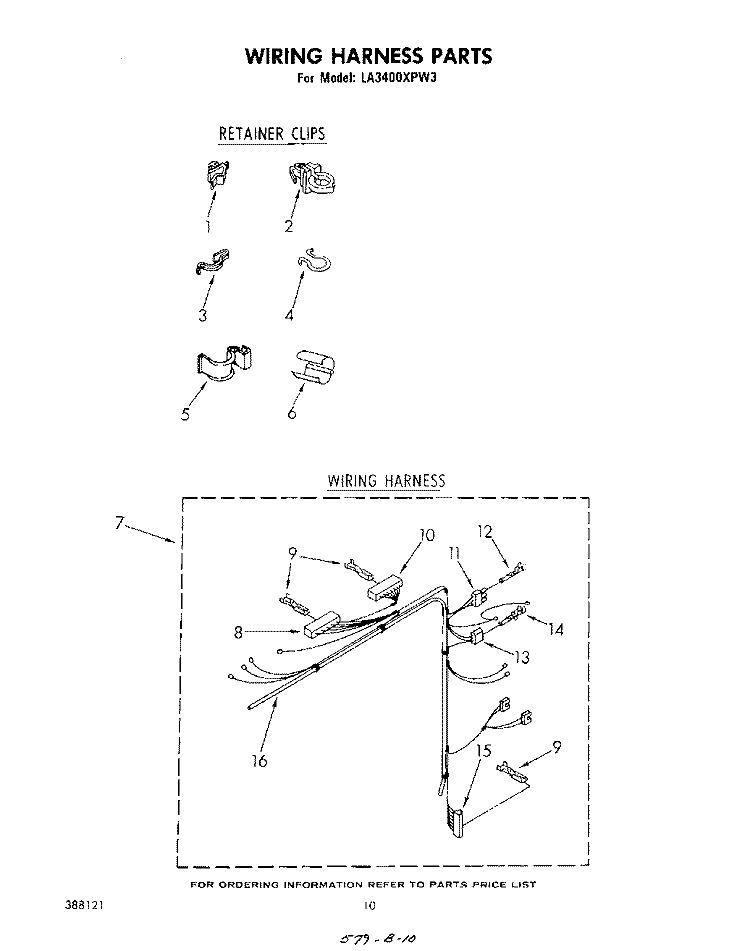 WIRING HARNESS Diagram and Parts List for LA3400XPW3  Whirlpool Washer