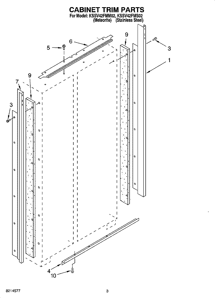 CABINET TRIM PARTS Diagram and Parts List for KSSV42FMS02  KitchenAid Refrigerator