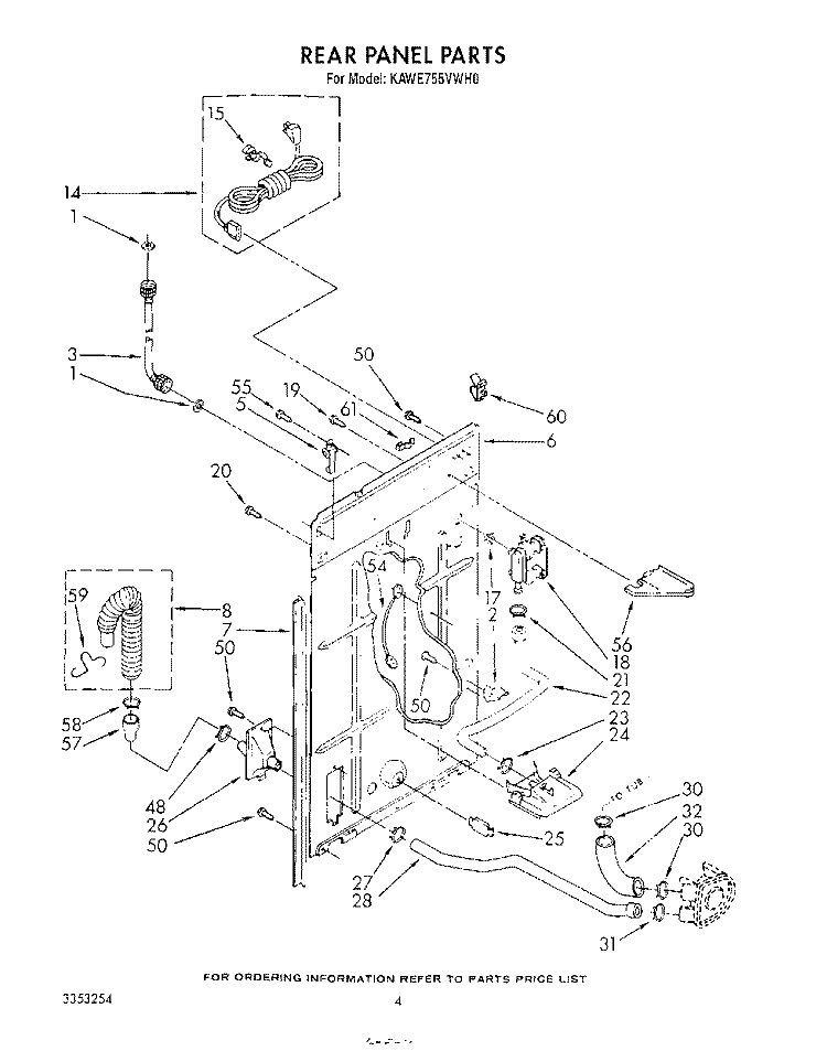 REAR PANEL Diagram and Parts List for KAWE755VWH0  KitchenAid Washer