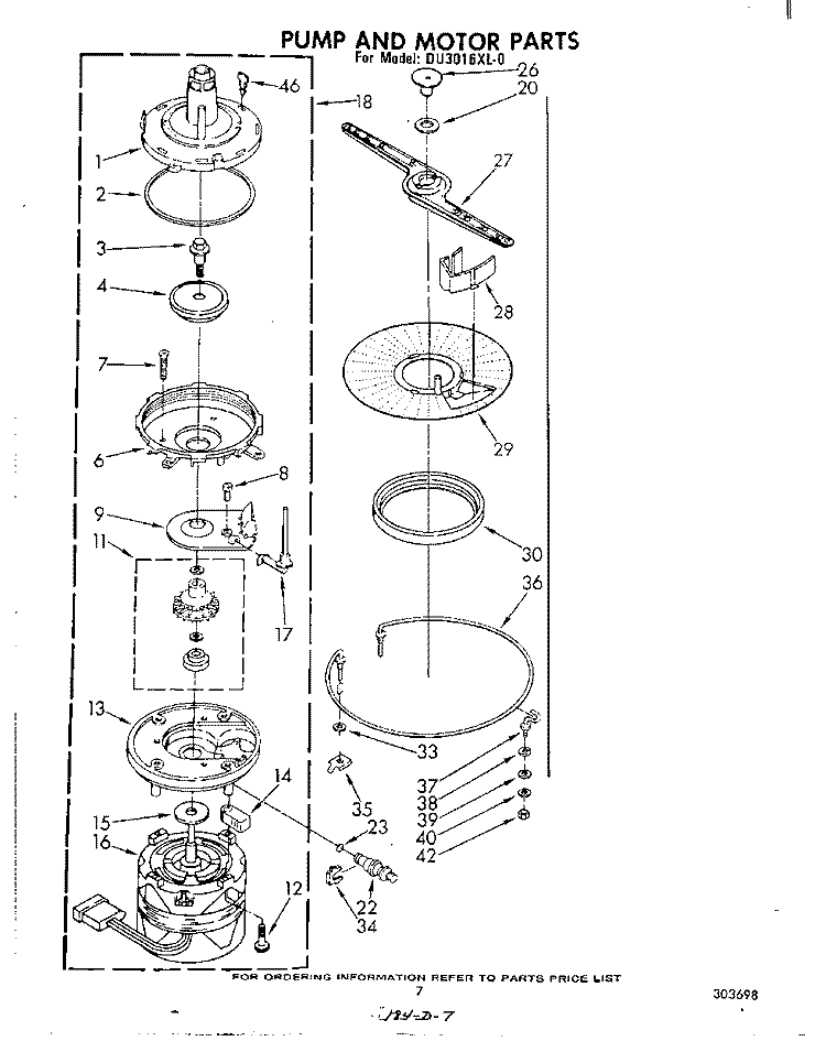 PUMP AND MOTOR Diagram and Parts List for DU3016XL0  Whirlpool Dishwasher