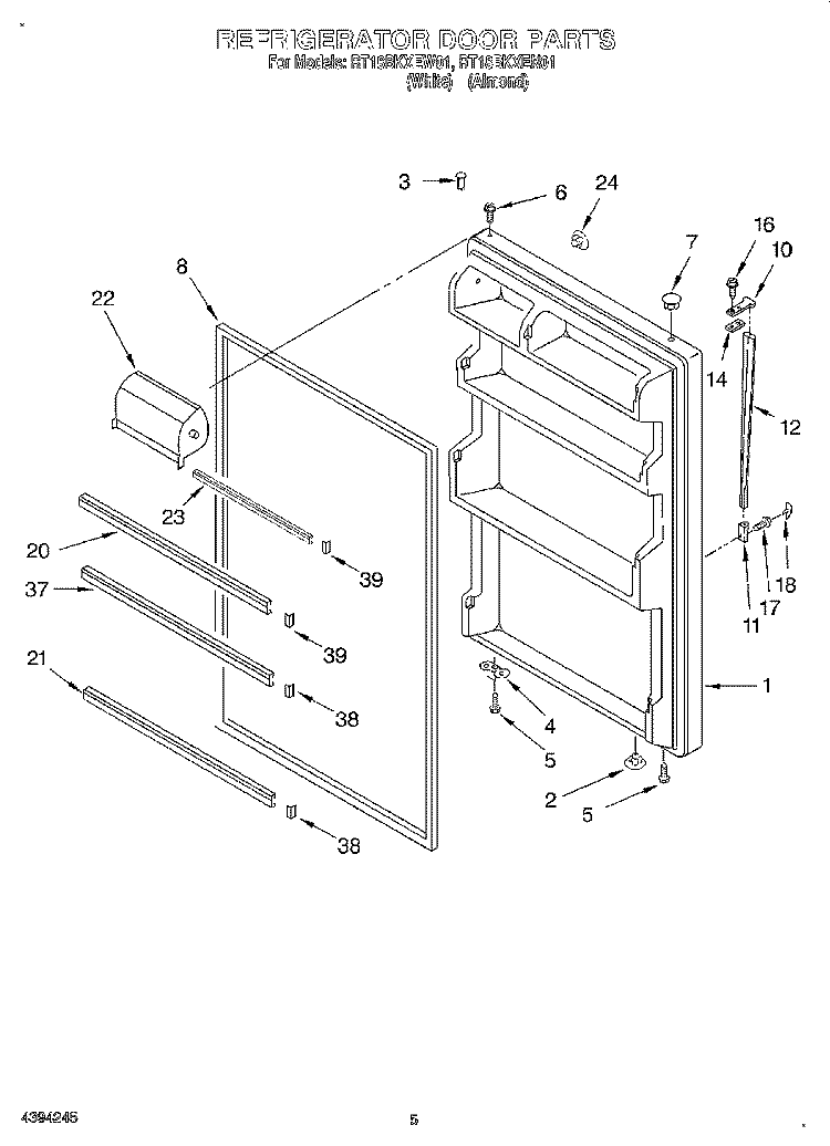 REFRIGERATOR DOOR Diagram and Parts List for RT18BKXEN01  Roper Refrigerator