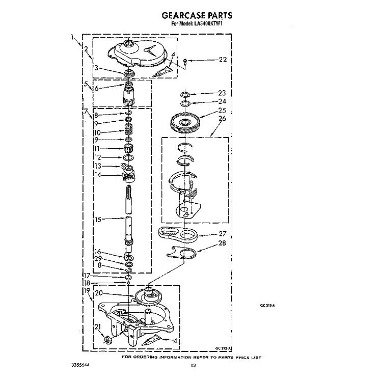 GEARCASE Diagram and Parts List for LA5400XTG1  Whirlpool Washer