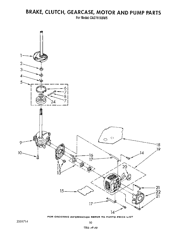 BRAKE, CLUTCH, GEARCASE, MOTOR AND PUMP Diagram and Parts List for CA2751XSW5  Whirlpool Washer