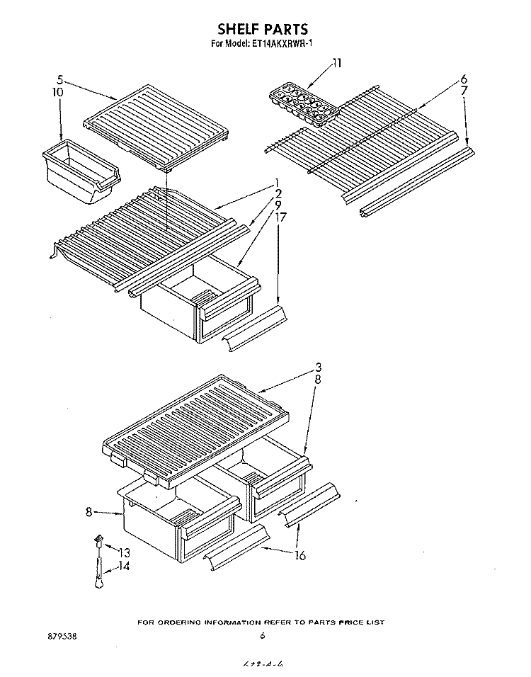 SHELF Diagram and Parts List for ET14AKXRWR1  Whirlpool Refrigerator