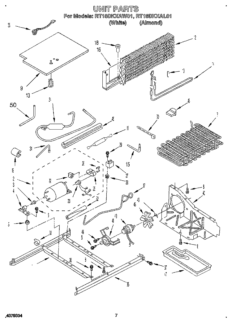 UNIT Diagram and Parts List for RT18DKXAL01  Roper Refrigerator