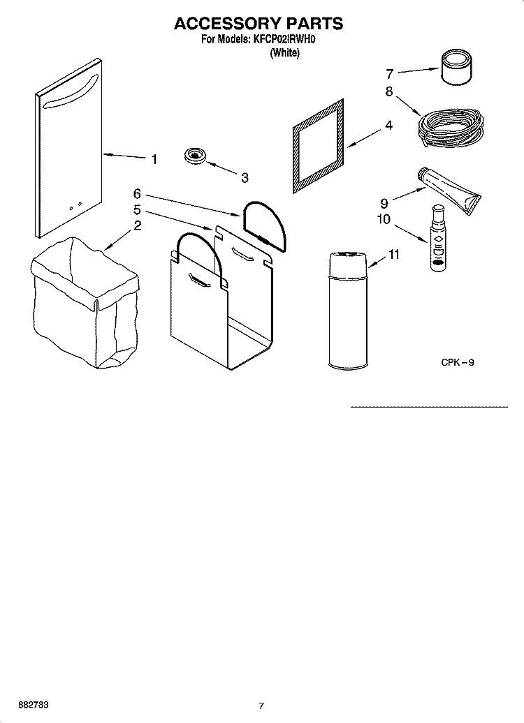 ACCESSORY PARTS Diagram and Parts List for KFCP02IRWH0  KitchenAid Trash Compactor