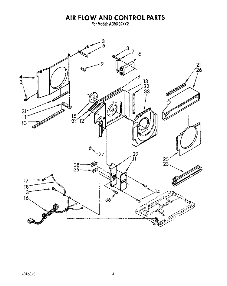 AIRFLOW AND CONTROL Diagram and Parts List for ACM492XX2  Whirlpool Air Conditioner