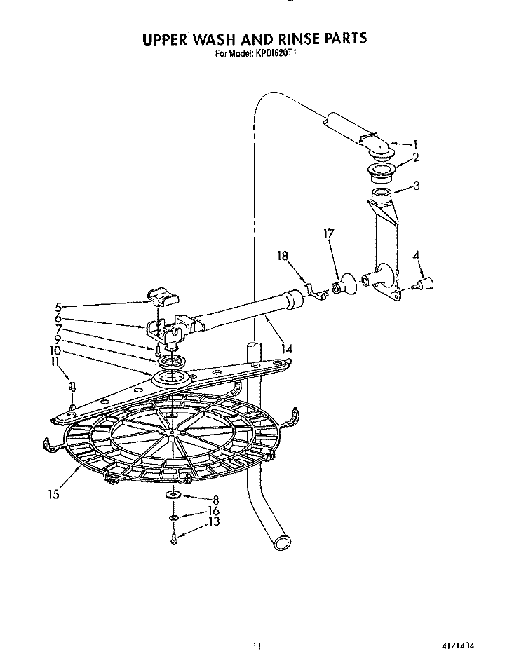 UPPER WASH AND RINSE Diagram and Parts List for KPDI620T1  KitchenAid Dishwasher