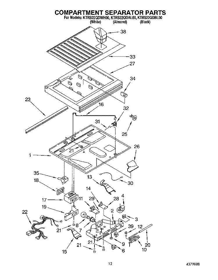 COMPARTMENT SEPARATOR Diagram and Parts List for KTRS22QDAL00  KitchenAid Refrigerator