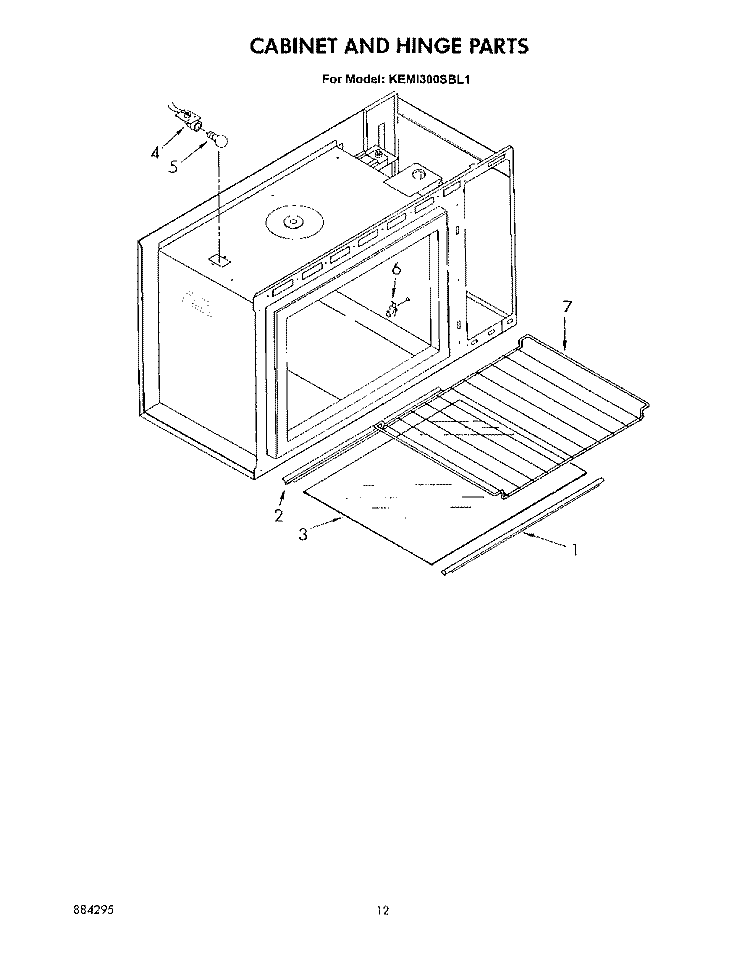 CABINET AND HINGE Diagram and Parts List for KEMI300SBL1  KitchenAid Microwave Oven Combo