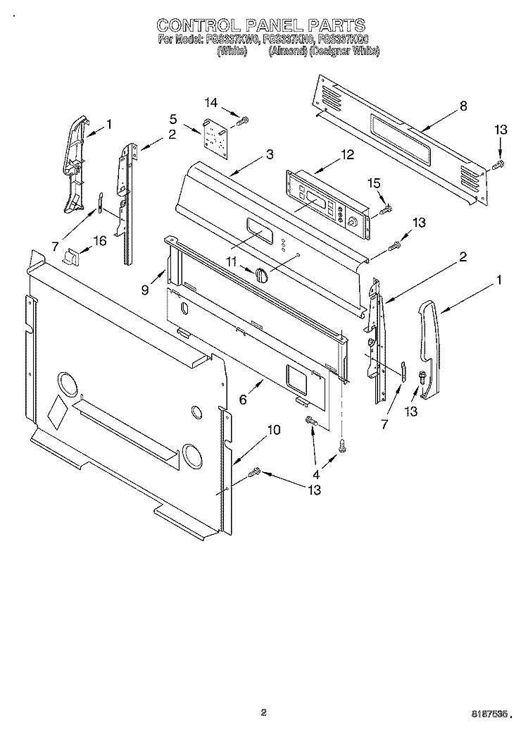 CONTROL PANEL Diagram and Parts List for FGS337KN0  Roper Range