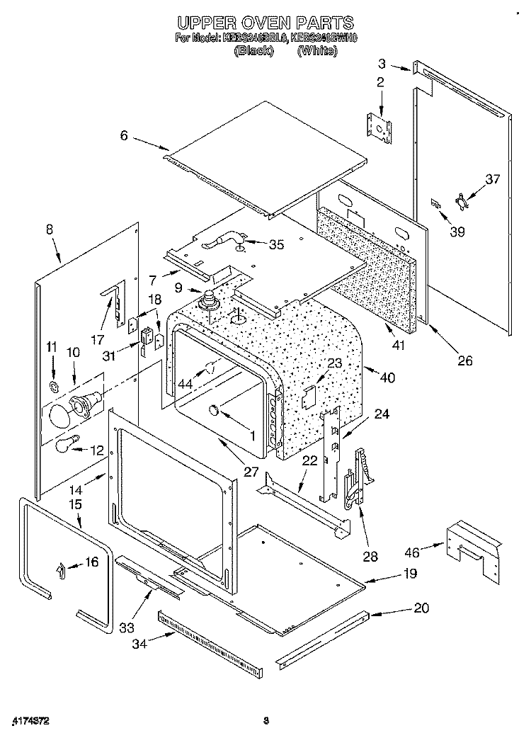 UPPER OVEN Diagram and Parts List for KEBS246BBL0  KitchenAid Wall Oven