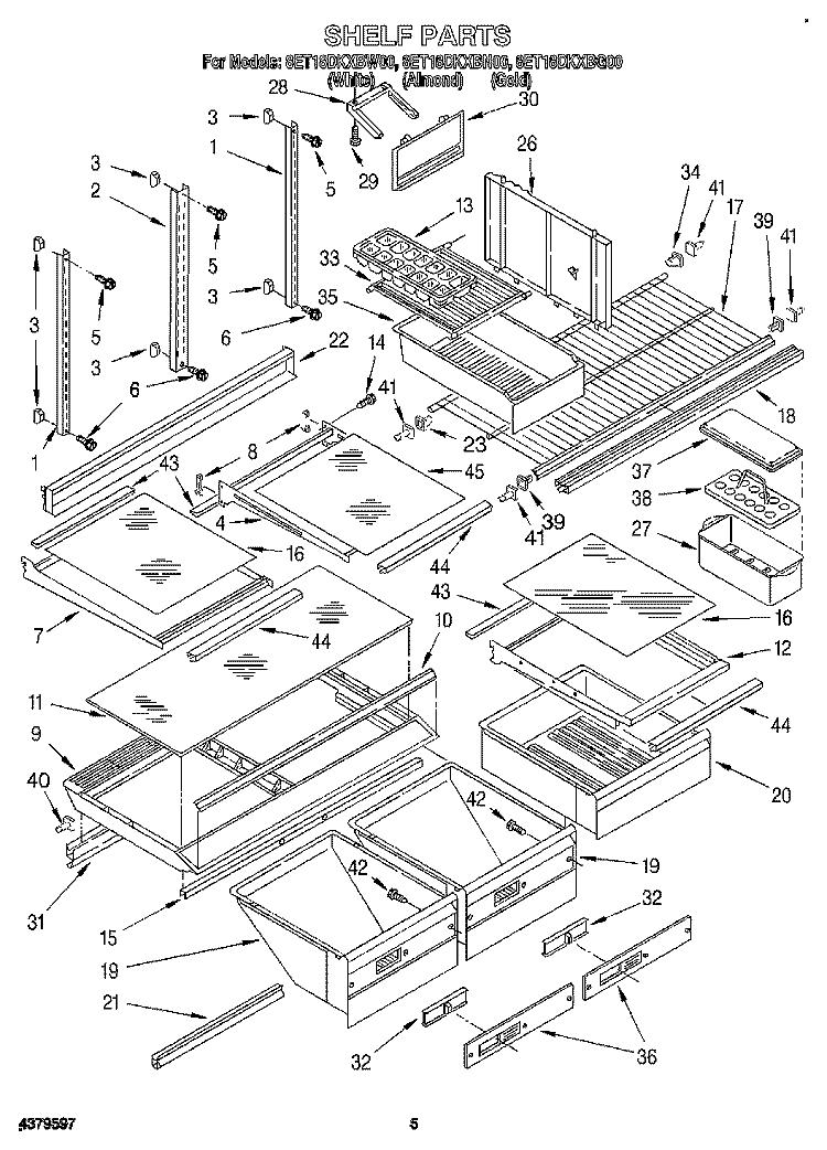 SHELF, LIT/OPTIONAL Diagram and Parts List for 8ET18DKXBW00  Whirlpool Refrigerator