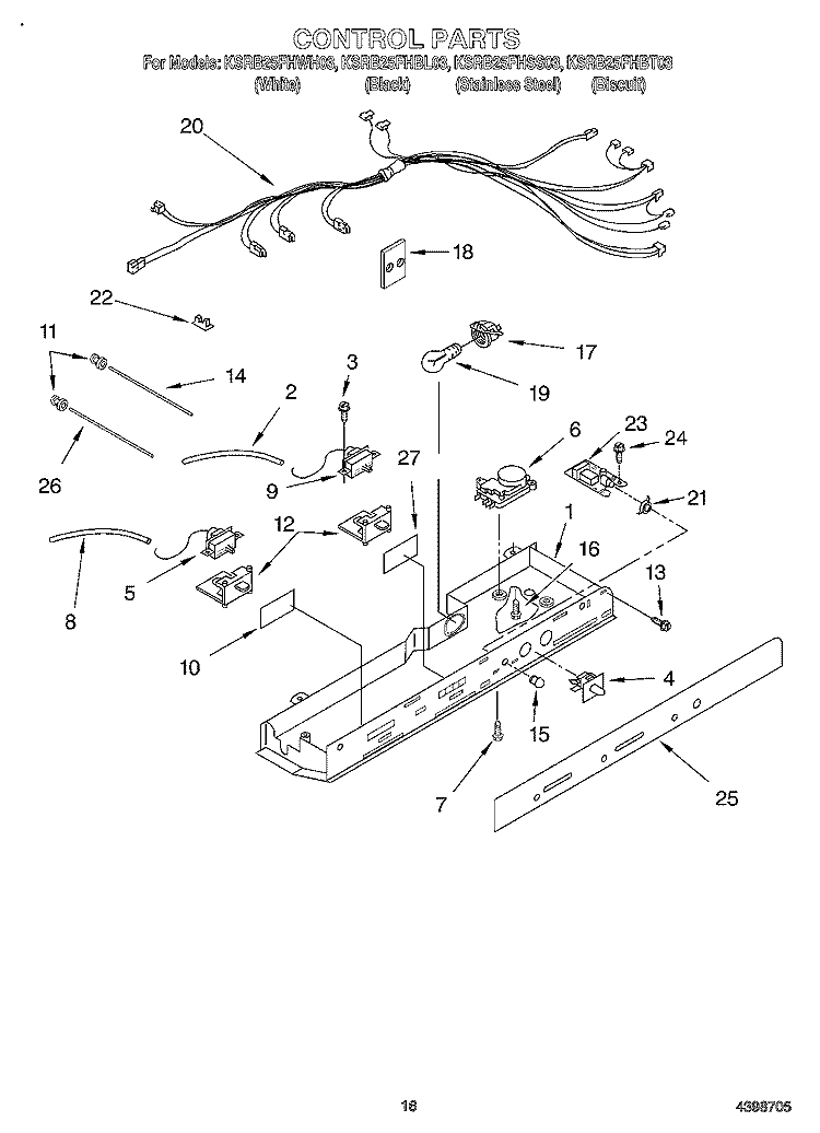 CONTROL Diagram and Parts List for KSRB25FHBL03  KitchenAid Refrigerator
