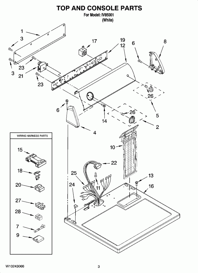 TOP AND CONSOLE PARTS Diagram and Parts List for IV85001  Inglis Dryer