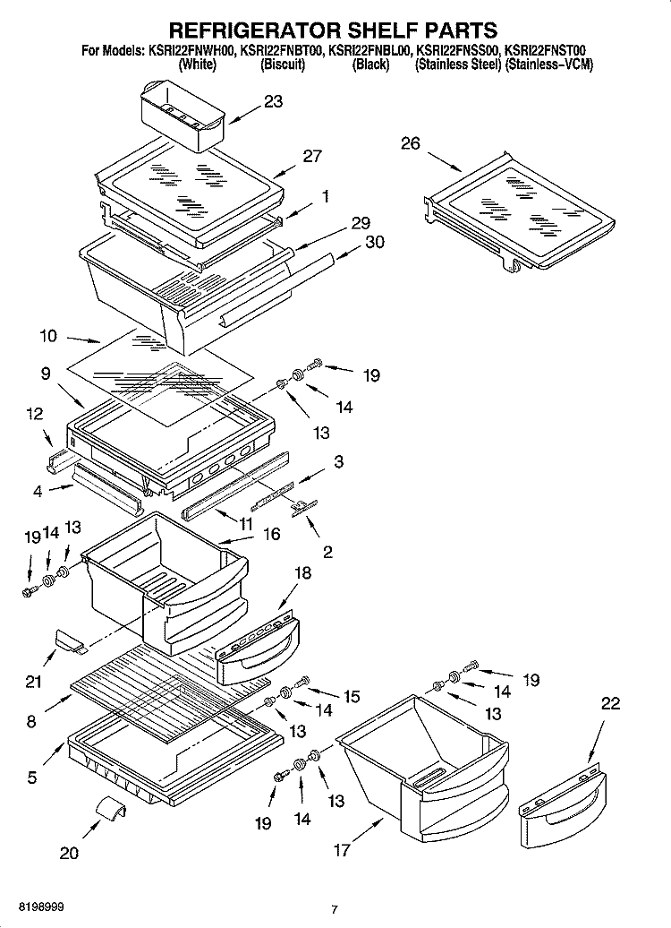 REFRIGERATOR SHELF PARTS Diagram and Parts List for KSRI22FNSS00  KitchenAid Refrigerator