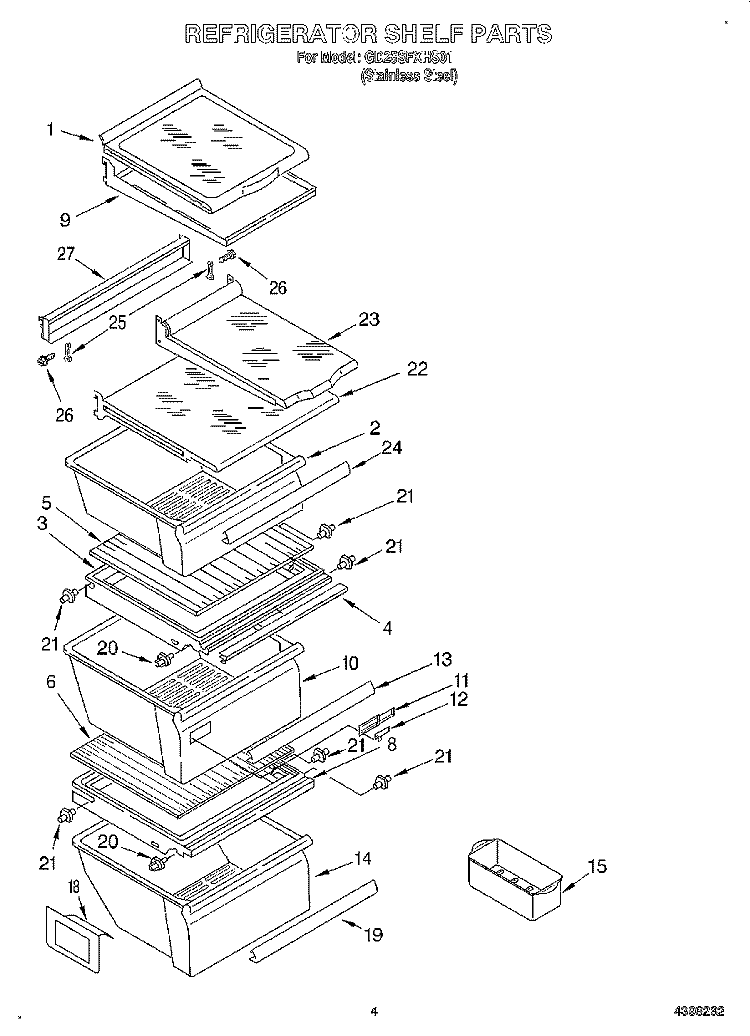 REFRIGERATOR SHELF Diagram and Parts List for GD25SFXHS01  Whirlpool Refrigerator