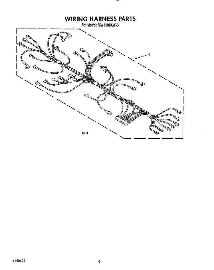 WIRING HARNESS, LIT/OPTIONAL Diagram and Parts List for MW3600XW0  Whirlpool Microwave